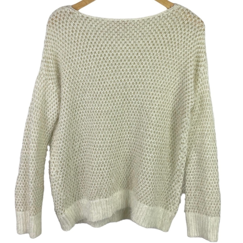 GIBSON Latimer Fuzzy Long Sleeve Sweater White Gold Size Medium - Picture 5 of 10